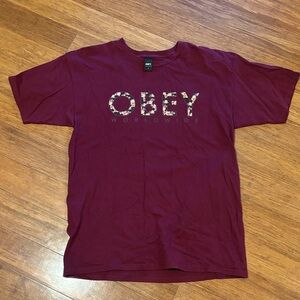Obey Men's Maroon Graphic Tee Size Large